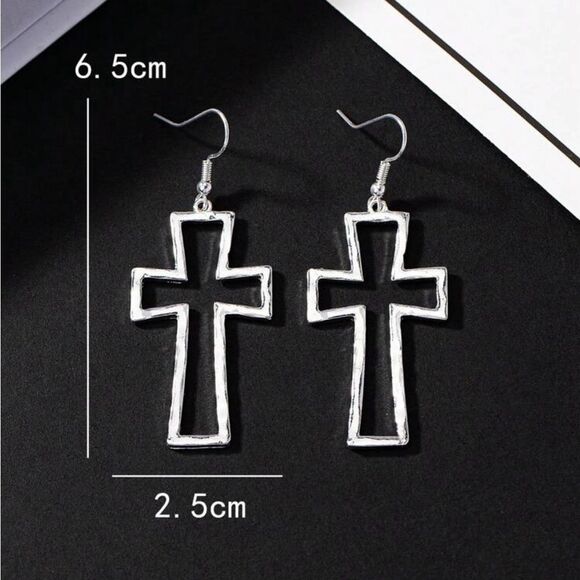 Hollow Out Cross Drop Zinc Alloy Earrings - Picture 2 of 9